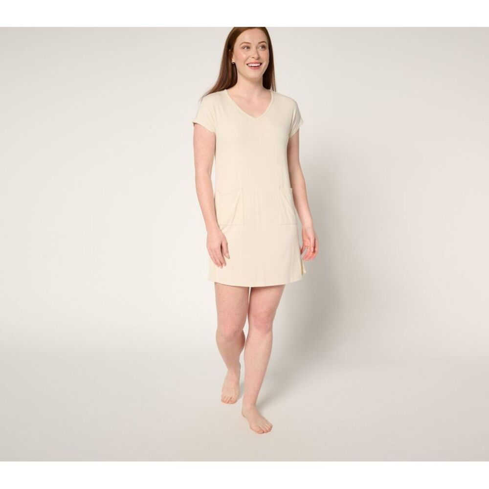 Muk Luks Women's Plus Sz Dress 1X Butter Knit Short-Sleeve Shift White A685262